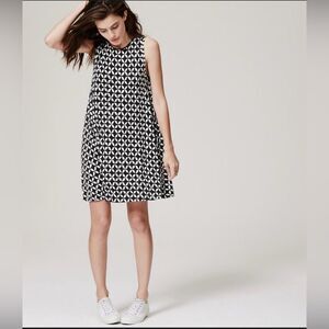 LOFT Black and White Geometric Midi Dress